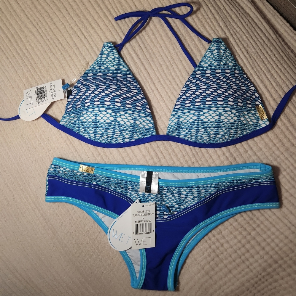 WET mesh crochet blue and turquoise bikini